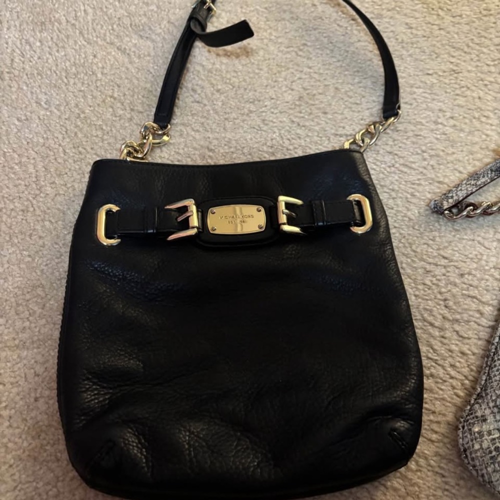 Michael Kors Black Shoulder Bag with Gold Accents